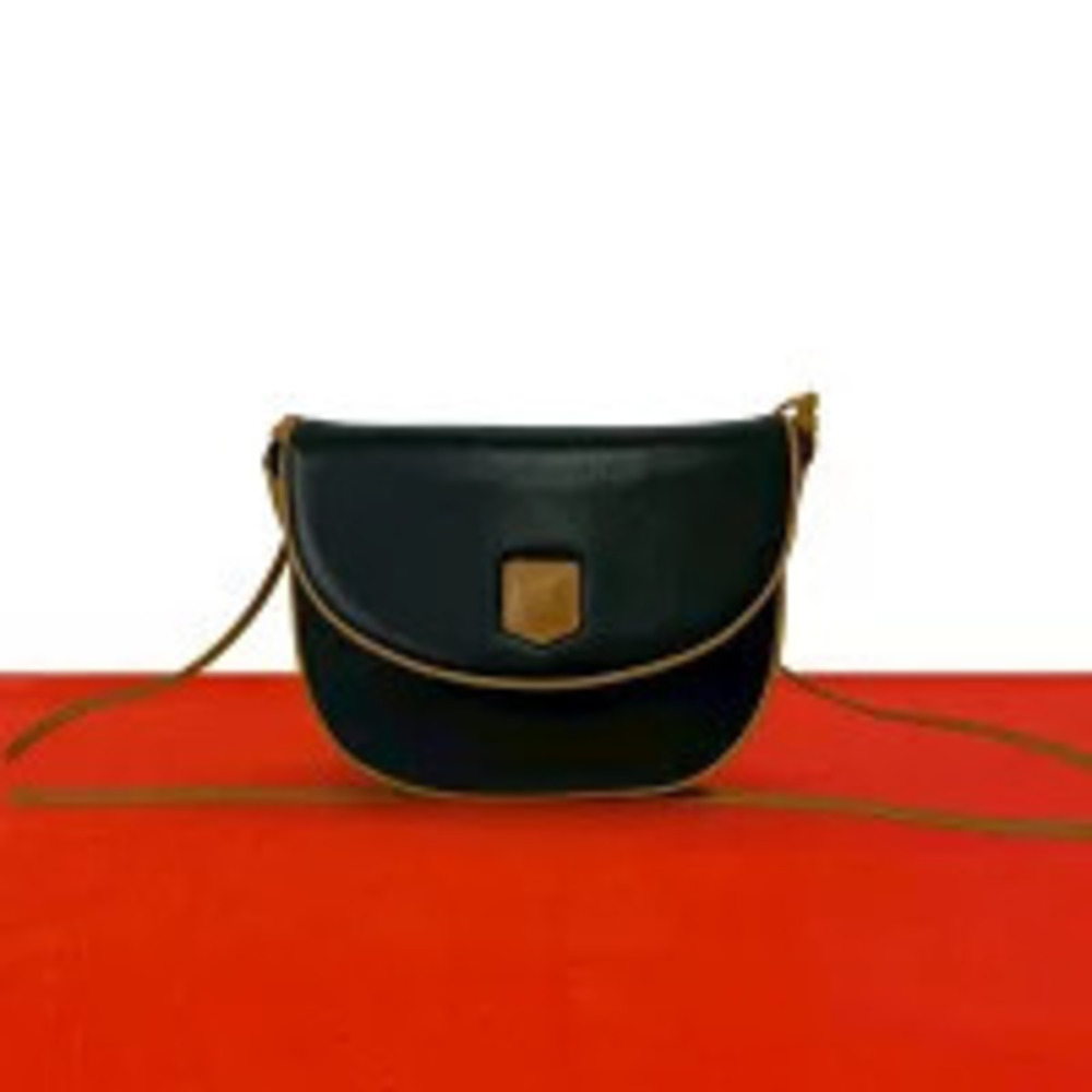 Celine Triomphe Leather Shoulder Bag Sacoche Pochette Black Brown